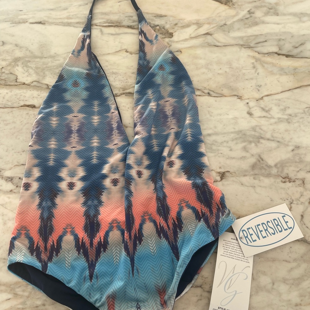 Reversible Halter Swimsuit - Blue and Pink